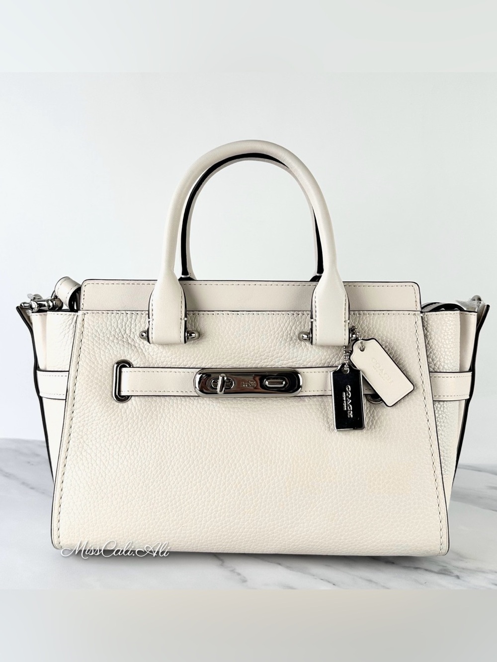NWT COACH Swagger 27 Chalk White Pebbled Leather Satchel Bag